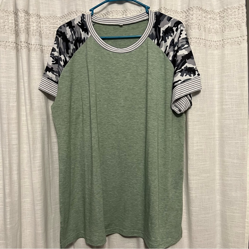 Green Top with Black/Grey Camp Sleeve Details